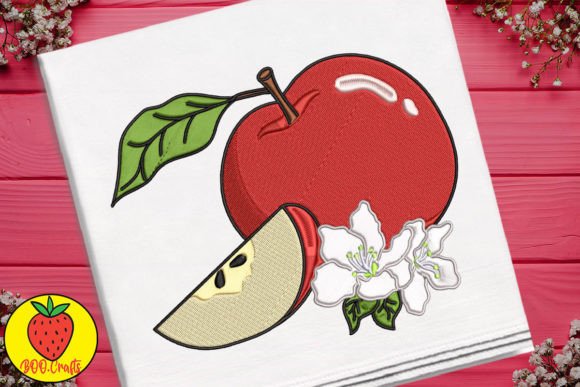 Red Apple and Flower Embroidery